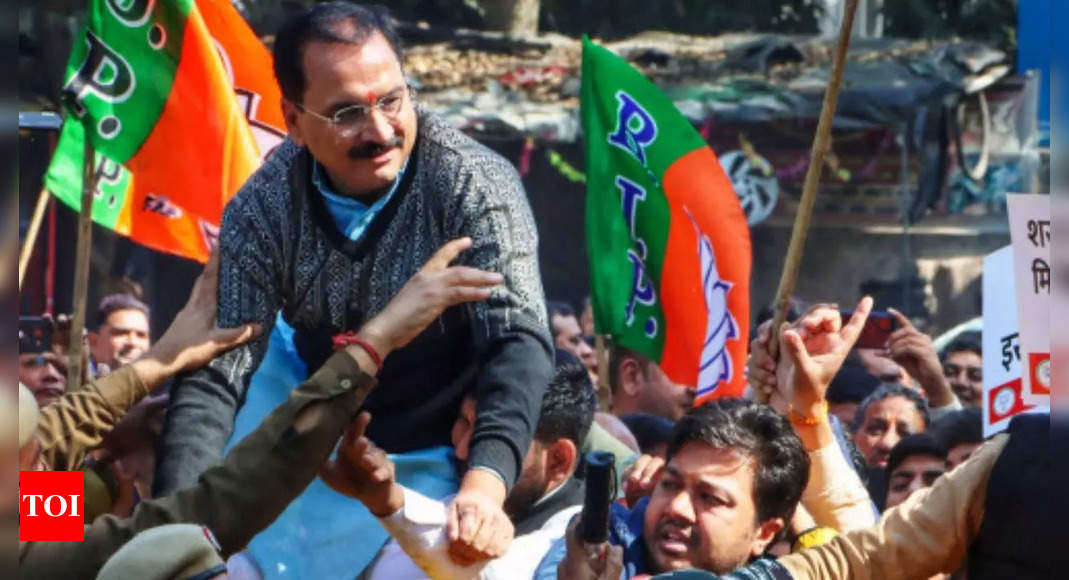 Delhi excise scam case: BJP stages protest at AAP office, demands CM Arvind Kejriwal’s resignation | Delhi News